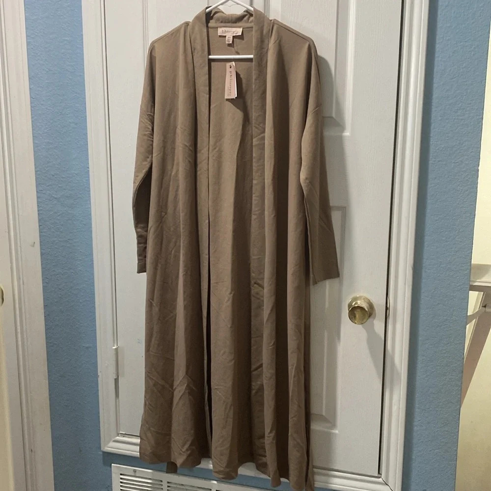 Philosophy Republic Clothing Belted Duster Maxi Cardigan Khaki Tan can (C-6) - Picture 4 of 9
